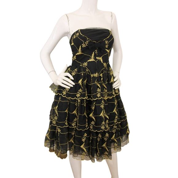 Betsey Johnson Vintage y2k Tiered Bow Party Dress Embroidered Dark Coquette - Picture 1 of 9